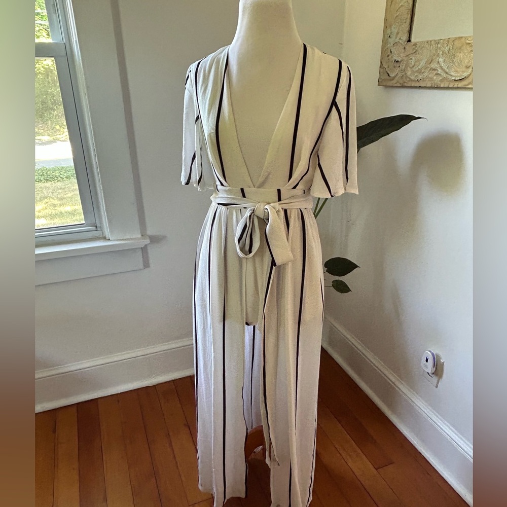 LF White and Black Striped Women's Robe